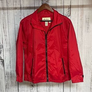 Eddie Bauer Red Windbreaker Jacket Women Size Medium-full zip front with pockets